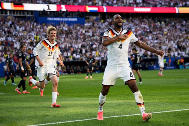 Germany v Paraguay - FIFA World Cup, WM, Weltmeisterschaft, Fussball 2026 Jonathan Tah of Germany celebrates after scoring a goal later disallowed by VAR during the FIFA World Cup 2026 round of 32 football match between Germany and Paraguay. Foxborough United States Copyright: xNicolòxCampox