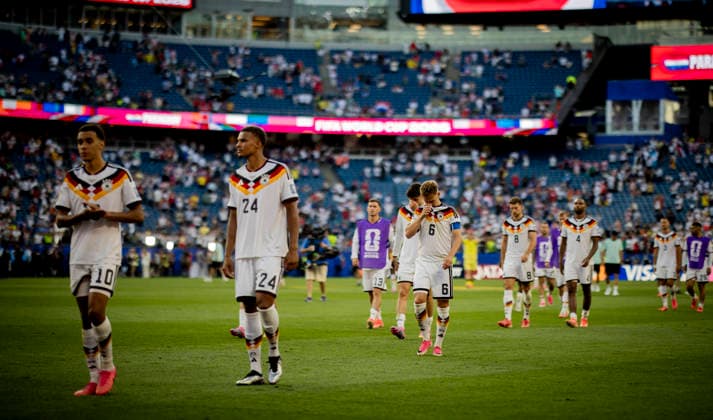 Boston, USA 29th Jun 2026. Jamal Musiala (GER) Malick Thiaw (GER) Joshua Kimmich (GER) Germany - Paraguay World Cup Deutschland - Paraguay 29.06.2026 *** Boston, USA, June 29, 2026 Jamal Musiala GER Malick Thiaw GER Joshua Kimmich GER Germany Paraguay World Cup Germany Paraguay June 29, 2026