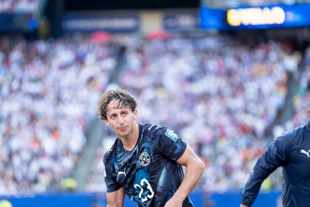 FOOTBALL : Allemagne vs Paraguay - Coupe du Monde de la FIFA 2026. Boston Stadium, Boston, Massachusetts, Etats-Unis. 29 06 2026. Matias Galarza 23 (Paraguay) lors du match des huitiemes de finale de la Coupe du Monde de la FIFA 2026 entre l Allemagne et le Paraguay, au Boston Stadium, Ã Boston, Massachusetts, Etats-Unis, le 29 juin 2026.  Copyright: xx
