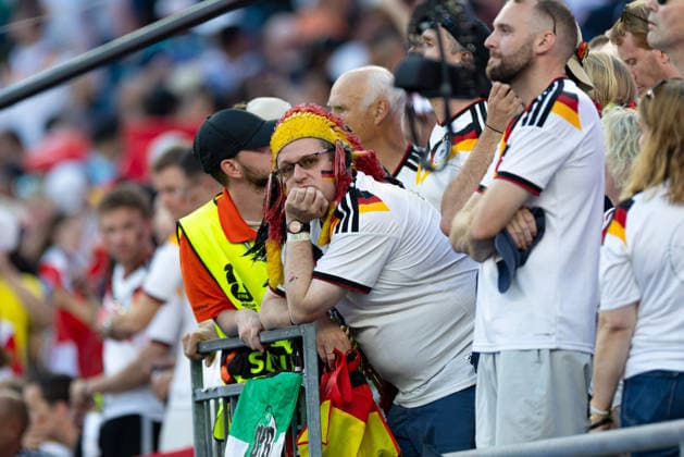 June 29, 2026; Foxborough, Massachusetts, USA; Germany fans react after watching their side lose to Paraguay in a FIFA World Cup, WM, Weltmeisterschaft, Fussball 2026 Round of 32 match at Boston Stadium. (c) CSM - ZUMAc04_ 20260629_zma_c04_048 Copyright: xBurtxGranofskyx