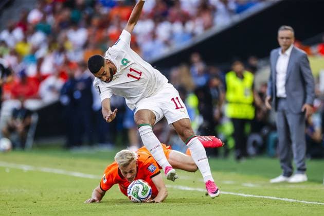 MONTERREY, 29-06-2026, Monterrey Stadium, Match between Morocco and The Netherlands during the World Cup 2026. Picture shows warming up Netherlands player Jan Paul van Hecke , Morocco player Ismael Saibari Morocco - The Netherlands (World Cup 2026)  x204747017x Copyright: