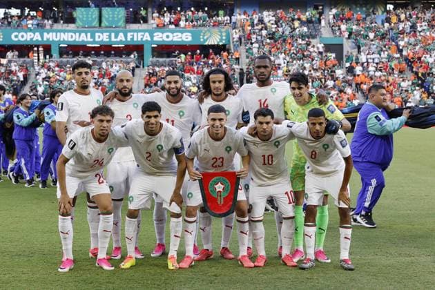 MONTERREY - Team photo of Morocco during the 2026 FIFA World Cup, WM, Weltmeisterschaft, Fussball knockout phase match between the Netherlands and Morocco at Monterrey Stadium on June 29, 2026, in Monterrey, Mexico. ROBIN VAN LONKHUIJSEN ANP FIFA World Cup 2026 - round of 32 2026 xVIxANPxSportx xxANPxIVx 562414192 originalFilename: 562414192.jpg