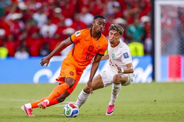 MONTERREY, 29-06-2026, Monterrey Stadium, Match between Morocco and The Netherlands during the World Cup 2026. Picture shows Netherlands player Ryan Gravenberch Morocco player Soufiane Rahimi Morocco - The Netherlands (World Cup 2026)  x204747093x Copyright: