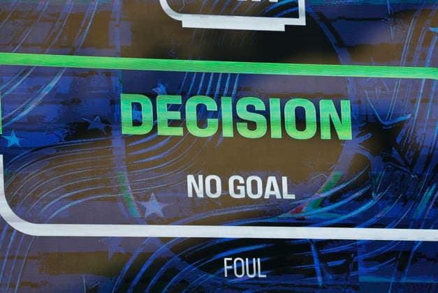 FOXBOROUGH, MA - JUNE 29: The VAR decision is flashed on the Jumbotron during a FIFA World Cup, WM, Weltmeisterschaft, Fussball 2026 Round of 32 match between Germany and Paraguay on June 29, 2026 at Boston Stadium in Foxborough, Massachusetts. (Photo by Fred Kfoury III Icon Sportswire) SOCCER: JUN 29 FIFA World Cup 26 Round of 32 - Germany v Paraguay EDITORIAL USE ONLY Icon482260629043