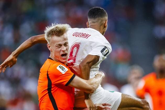 MONTERREY, 29-06-2026, Monterrey Stadium, Match between Morocco and The Netherlands during the World Cup 2026. Picture shows Netherlands player Jan Paul van Hecke , Morocco player Azzedine Ounahi Morocco - The Netherlands (World Cup 2026)  x204747453x Copyright: