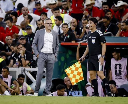 MONTERREY - Morocco coach Mohamed Ouahbi during the 2026 FIFA World Cup, WM, Weltmeisterschaft, Fussball knockout phase match between the Netherlands and Morocco at the Monterrey Stadium on June 29, 2026, in Monterrey, Mexico. KOEN VAN WEEL ANP FIFA World Cup 2026 - round of 32 2026 xVIxANPxSportx xxANPxIVx 562415432 originalFilename: 562415432.jpg