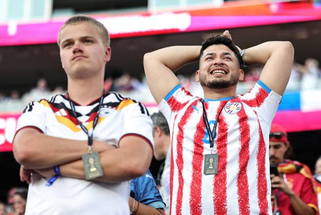June 29, 2026, Foxborough, Massachusetts, USA: Paraguay fans celebrate the win after the June 29th FIFA World Cup, WM, Weltmeisterschaft, Fussball 2026 matchup between Germany and Paraguay at Gillette Stadium in Foxborough, Massachusetts. FIFA World Cup 2026: Germany : Paraguay  - ZUMAs325 20260629_zsp_s325_139 Copyright: xJessxStilesx