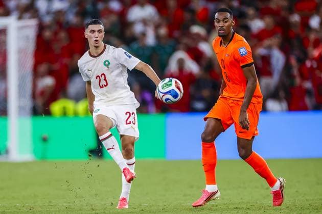 MONTERREY, 29-06-2026, Monterrey Stadium, Match between Morocco and The Netherlands during the World Cup 2026. Picture shows Morocco player Bilal El Khannouss , Netherlands player Ryan Gravenberch Morocco - The Netherlands (World Cup 2026)  x204747808x Copyright: