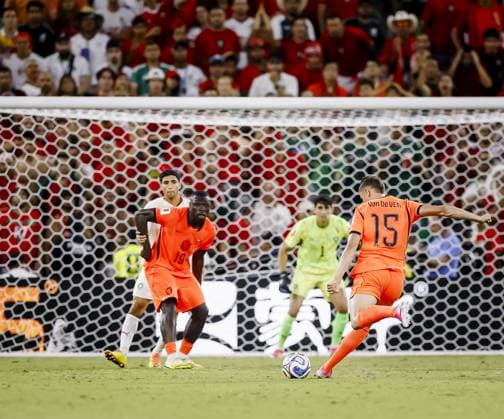 MONTERREY - Micky van de Ven of the Netherlands shoots at goal during the 2026 FIFA World Cup, WM, Weltmeisterschaft, Fussball knockout phase match between the Netherlands and Morocco at the Monterrey Stadium on June 29, 2026, in Monterrey, Mexico. KOEN VAN WEEL ANP FIFA World Cup 2026 - round of 32 2026 xVIxANPxSportx xxANPxIVx 562416406 originalFilename: 562416406.jpg