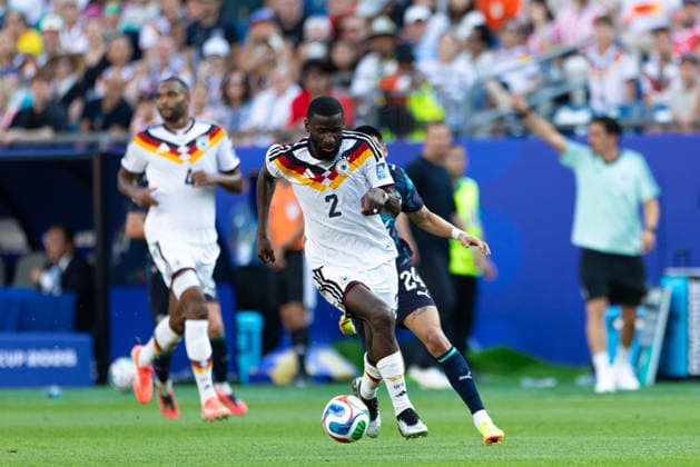 June 29, 2026; Foxborough, Massachusetts, USA; Germany defender Antonio Rudiger (2) dribbles the ball in a FIFA World Cup, WM, Weltmeisterschaft, Fussball 2026 Round of 32 match between Germany and Paraguay at Boston Stadium. (c) CSM - ZUMAc04_ 20260629_zma_c04_084 Copyright: xBurtxGranofskyx
