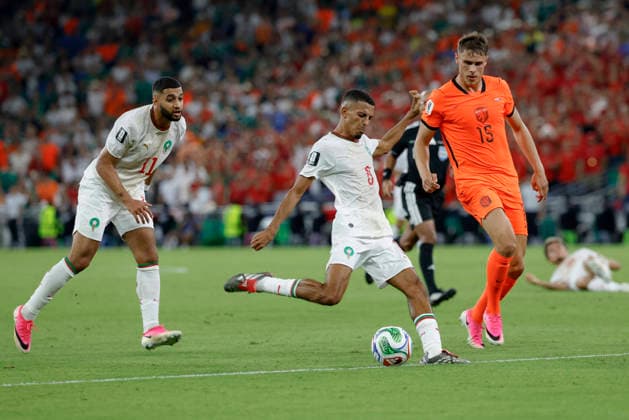 June 29, 2026, Guadalupe, Nuevo Leon, Mexico: A. Ounahi (C) of Morocco shoot on goal, during the match between Netherlands and Morocco in the Round of 32 of the FIFA World Cup, WM, Weltmeisterschaft, Fussball 2026, at Monterrey Stadium. FIFA World Cup 2026: Netherlands Vs Morocco  - ZUMAo125 20260629_zip_o125_018 Copyright: xAntonioxOjedax