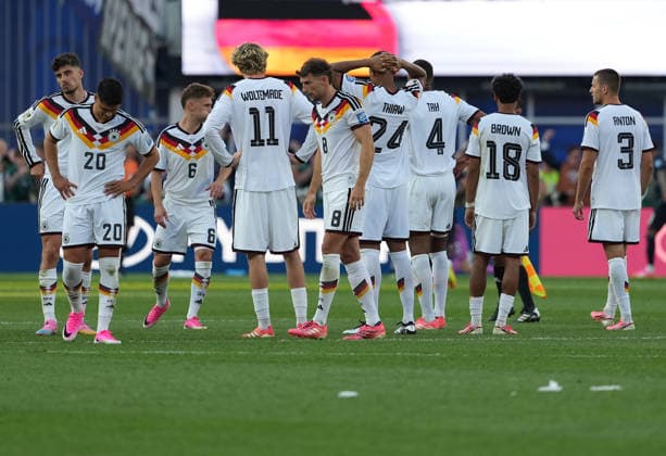 (260630) -- BOSTON, June 30, 2026 -- Members of team Germany react after losing the round of 32 match between Germany and Paraguay at the 2026 FIFA World Cup, WM, Weltmeisterschaft, Fussball at Boston Stadium in Boston, the United States, June 29, 2026. ) (SP)U.S.-BOSTON-FOOTBALL-FIFA WORLD CUP-ROUND OF 32-GER VS PRY HuangxZongzhi 