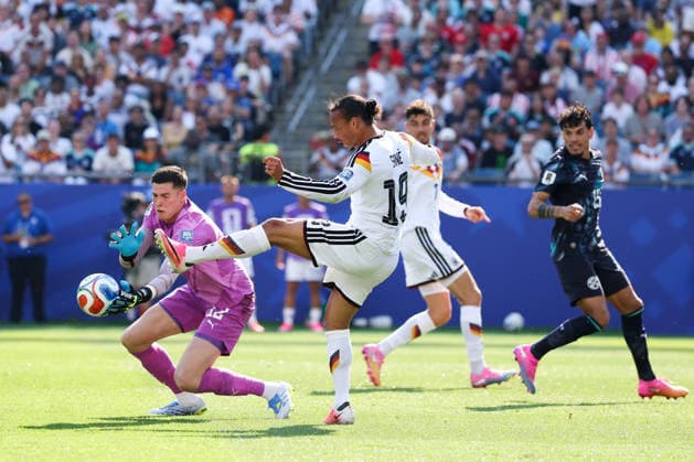 FOXBOROUGH, MASSACHUSETTS - JUNE 29: Leroy Sane of Germany kicks the ball during the FIFA World Cup, WM, Weltmeisterschaft, Fussball 2026 Round of 32 match between Germany and Paraguay at Boston Stadium on June 29, 2026 in Foxborough, Massachusetts.  Copyright: xWuxZhizhaox 111651327772