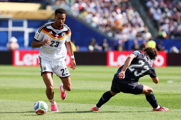 FOXBOROUGH, MASSACHUSETTS - JUNE 29: Felix Nmecha of Germany drives the ball during the FIFA World Cup, WM, Weltmeisterschaft, Fussball 2026 Round of 32 match between Germany and Paraguay at Boston Stadium on June 29, 2026 in Foxborough, Massachusetts.  Copyright: xWuxZhizhaox 111651327774