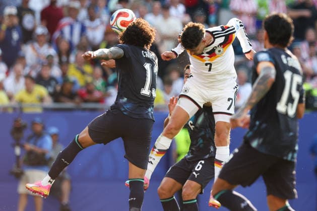 FOXBOROUGH, MASSACHUSETTS - JUNE 29: Kai Havertz of Germany heads the ball during the FIFA World Cup, WM, Weltmeisterschaft, Fussball 2026 Round of 32 match between Germany and Paraguay at Boston Stadium on June 29, 2026 in Foxborough, Massachusetts.  Copyright: xWuxZhizhaox 111651327757