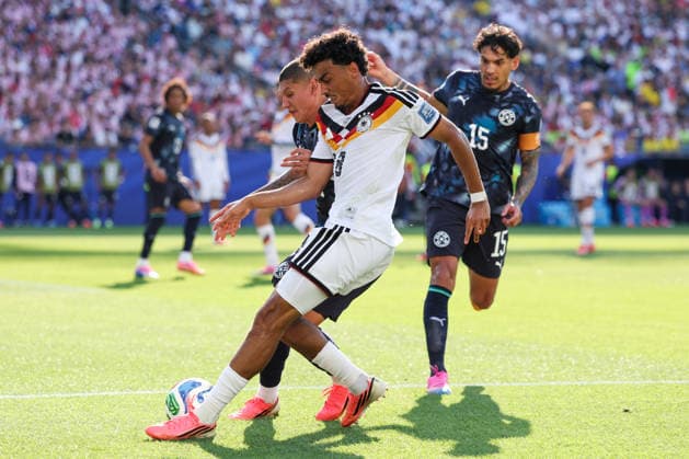 FOXBOROUGH, MASSACHUSETTS - JUNE 29: Nathaniel Brown of Germany drives the ball during the FIFA World Cup, WM, Weltmeisterschaft, Fussball 2026 Round of 32 match between Germany and Paraguay at Boston Stadium on June 29, 2026 in Foxborough, Massachusetts.  Copyright: xWuxZhizhaox 111651327760