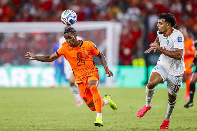 MONTERREY, 29-06-2026, Monterrey Stadium, Match between Morocco and The Netherlands during the World Cup 2026. Picture shows Netherlands player Crysencio Summerville, Morocco player Chadi Riad Morocco - The Netherlands (World Cup 2026)  x204748214x Copyright: