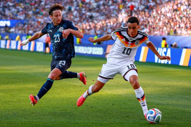 June 29, 2026, Foxborough, Massachusetts, USA: JAMAL MUSIALA of Germany dribbles the ball during the 2026 FIFA World Cup, WM, Weltmeisterschaft, Fussball Round of 32 game at Boston Stadium in Massachusetts on June 29, 2026. Foxborough USA - ZUMAm283 20260629_zsp_m283_050 Copyright: xBillyxMyersx
