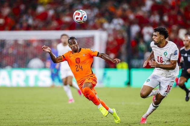 MONTERREY, 29-06-2026, Monterrey Stadium, Match between Morocco and The Netherlands during the World Cup 2026. Picture shows Netherlands player Crysencio Summerville , Morocco player Chadi Riad Morocco - The Netherlands (World Cup 2026)  x204748245x Copyright: