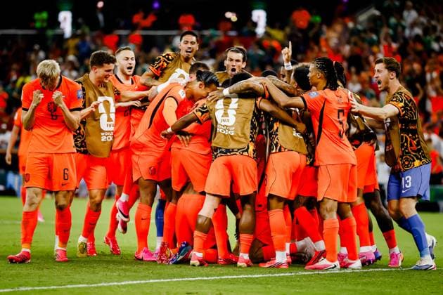 MONTERREY - Netherlands players celebrate Cody Gakpo s 1-0 during the 2026 FIFA World Cup, WM, Weltmeisterschaft, Fussball knockout phase match between the Netherlands and Morocco at Monterrey Stadium on June 29, 2026, in Monterrey, Mexico. KOEN VAN WEEL ANP FIFA World Cup 2026 - round of 32 2026 xVIxANPxSportx xxANPxIVx 562418770 originalFilename: 562418770.jpg