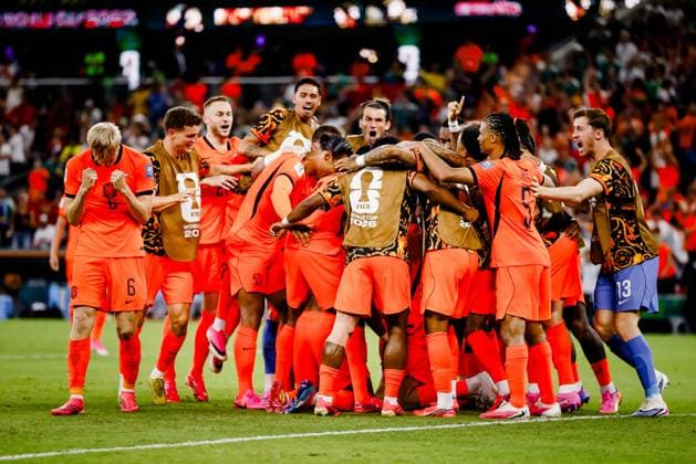 MONTERREY - Netherlands players celebrate Cody Gakpo s 1-0 during the 2026 FIFA World Cup, WM, Weltmeisterschaft, Fussball knockout phase match between the Netherlands and Morocco at Monterrey Stadium on June 29, 2026, in Monterrey, Mexico. KOEN VAN WEEL ANP FIFA World Cup 2026 - round of 32 2026 xVIxANPxSportx xxANPxIVx 562418888 originalFilename: 562418888.jpg