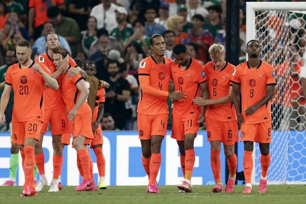 MONTERREY - Players of the Dutch national team, Nationalteam celebrate Cody Gakpo s 1-0 during the 2026 FIFA World Cup, WM, Weltmeisterschaft, Fussball knockout phase match between the Netherlands and Morocco at the Monterrey Stadium on June 29, 2026, in Monterrey, Mexico. ROBIN VAN LONKHUIJSEN ANP FIFA World Cup 2026 - round of 32 2026 xVIxANPxSportx xxANPxIVx 562419065 originalFilename: 562419065.jpg