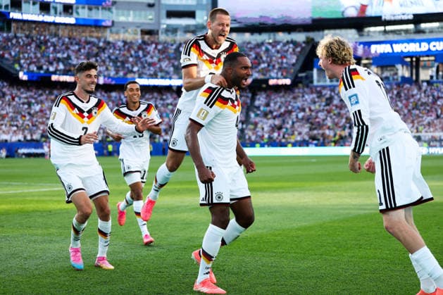 FOXBOROUGH, MASSACHUSETTS - JUNE 29: Jonathan Tah of Germany celebrates scoring a goal, which was later ruled out for a foul following a VAR review during the FIFA World Cup, WM, Weltmeisterschaft, Fussball 2026 Round of 32 match between Germany and Paraguay at Boston Stadium on June 29, 2026 in Foxborough, Massachusetts.  Copyright: xWuxZhizhaox 111651327743