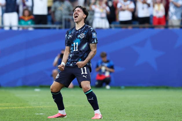 FOXBOROUGH, MASSACHUSETTS - JUNE 29: Mauricio of Paraguay celebrates after scoring a penalty during the FIFA World Cup, WM, Weltmeisterschaft, Fussball 2026 Round of 32 match between Germany and Paraguay at Boston Stadium on June 29, 2026 in Foxborough, Massachusetts.  Copyright: xWuxZhizhaox 111651327703