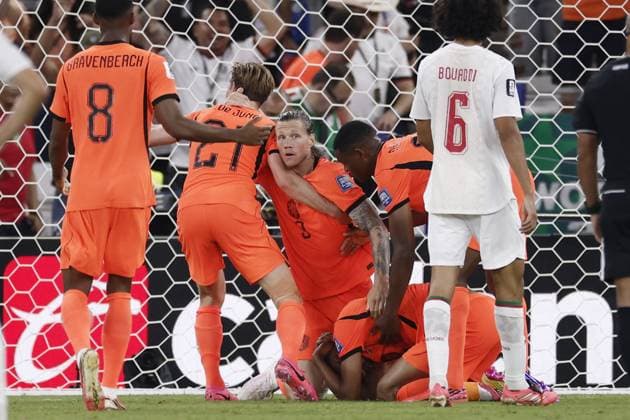 MONTERREY - Players of the Dutch national team, Nationalteam celebrate Cody Gakpo s 1-0 during the 2026 FIFA World Cup, WM, Weltmeisterschaft, Fussball knockout phase match between the Netherlands and Morocco at the Monterrey Stadium on June 29, 2026, in Monterrey, Mexico. ROBIN VAN LONKHUIJSEN ANP FIFA World Cup 2026 - round of 32 2026 xVIxANPxSportx xxANPxIVx 562419482 originalFilename: 562419482.jpg
