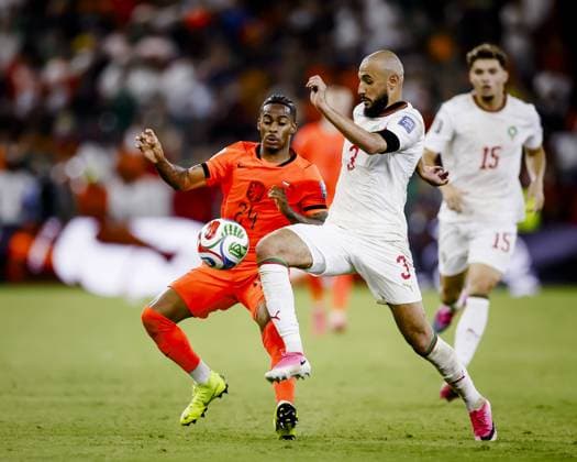 MONTERREY - (lr) Crysencio Summerville of the Netherlands and Noussair Mazraoui of Morocco during the 2026 FIFA World Cup, WM, Weltmeisterschaft, Fussball knockout phase match between the Netherlands and Morocco at the Monterrey Stadium on June 29, 2026, in Monterrey, Mexico. KOEN VAN WEEL ANP FIFA World Cup 2026 - round of 32 2026 xVIxANPxSportx xxANPxIVx 562419804 originalFilename: 562419804.jpg