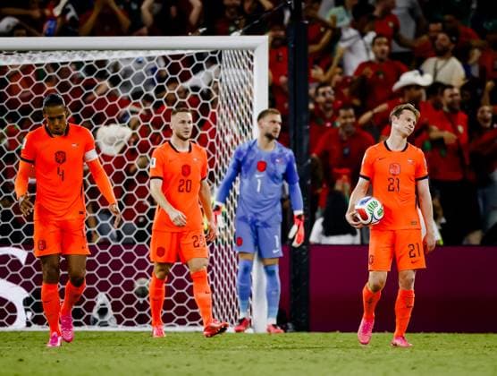 MONTERREY - (lr) Virgil van Dijk for the Netherlands, Teun Koopmeiners for the Netherlands, Netherlands goalkeeper Bart Verbruggen and Frenkie de Jong for the Netherlands are disappointed with the 1-1 draw during the 2026 FIFA World Cup, WM, Weltmeisterschaft, Fussball knockout phase match between the Netherlands and Morocco at Monterrey Stadium on June 29, 2026 in Monterrey, Mexico. KOEN VAN WEEL ANP FIFA World Cup 2026 - round of 32 2026 xVIxANPxSportx xxANPxIVx 562419961 originalFilename: 562419961.jpg