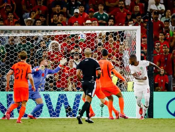 MONTERREY - Issa Diop of Morocco scores the 1-1 during the 2026 FIFA World Cup, WM, Weltmeisterschaft, Fussball knockout phase match between the Netherlands and Morocco at the Monterrey Stadium on June 29, 2026, in Monterrey, Mexico. KOEN VAN WEEL ANP FIFA World Cup 2026 - round of 32 2026 xVIxANPxSportx xxANPxIVx 562420040 originalFilename: 562420040.jpg