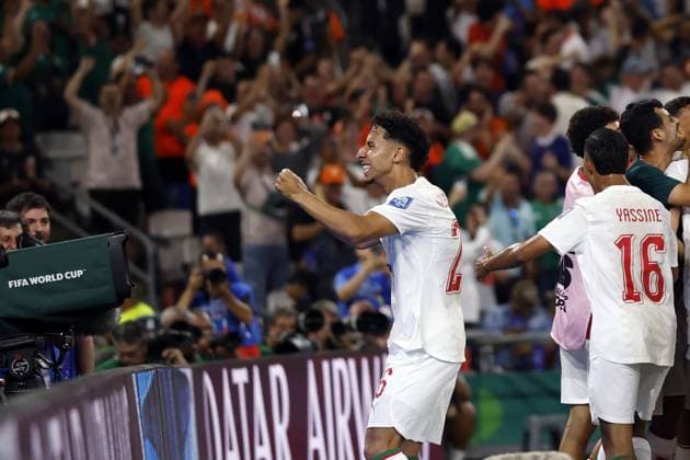 MONTERREY - Anass Salah Eddine of Morocco celebrates the 1-1 during the 2026 FIFA World Cup, WM, Weltmeisterschaft, Fussball knockout phase match between the Netherlands and Morocco at the Monterrey Stadium on June 29, 2026, in Monterrey, Mexico. ROBIN VAN LONKHUIJSEN ANP FIFA World Cup 2026 - round of 32 2026 xVIxANPxSportx xxANPxIVx 562420051 originalFilename: 562420051.jpg