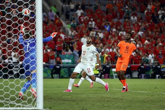 MONTERREY - Morocco scores the 1-1 during the 2026 FIFA World Cup, WM, Weltmeisterschaft, Fussball knockout phase match between the Netherlands and Morocco at the Monterrey Stadium on June 29, 2026, in Monterrey, Mexico. ROBIN VAN LONKHUIJSEN ANP FIFA World Cup 2026 - round of 32 2026 xVIxANPxSportx xxANPxIVx 562420101 originalFilename: 562420101.jpg