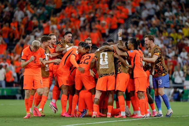 June 29, 2026, Guadalupe, Nuevo Leon, Mexico: Netherlands teammates celebrates a goal against Morocco, during the match between Netherlands and Morocco in the Round of 32 of the FIFA World Cup, WM, Weltmeisterschaft, Fussball 2026, at Monterrey Stadium. FIFA World Cup 2026: Netherlands Vs Morocco  - ZUMAo125 20260629_zip_o125_023 Copyright: xAntonioxOjedax