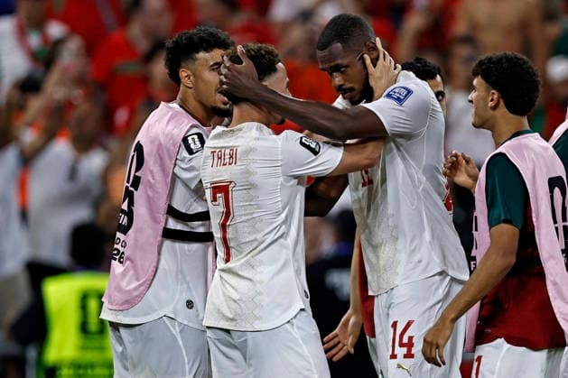 June 29, 2026, Monterrey, Mexico: Issa Diop of Morocco celebrates after scoring the first goal of his team with Chemsdine Talbi during the match between Netherlands and Morocco for the round 32 of the FIFA World Cup, WM, Weltmeisterschaft, Fussball 2026 at Monterrey Stadium on June 29, 2026 in Monterrey, Mexico. Photo: DiaEsportivo FIFA World Cup 2026, Netherlands Vs Morocco, Monterrey, Mexico  - ZUMAh208 20260629_zsp_h208_022 Copyright: xHeulerxAndreyx