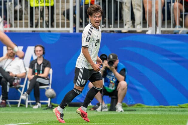 June 29, 2026: Japan midfielder Kaishu Sano (24) celebrates his goal during a FIFA World Cup, WM, Weltmeisterschaft, Fussball Round of 32 match between Brazil and Japan in Houston, TX. .. CSM - ZUMAc04_ 20260629_zma_c04_095 Copyright: xTraskxSmithx