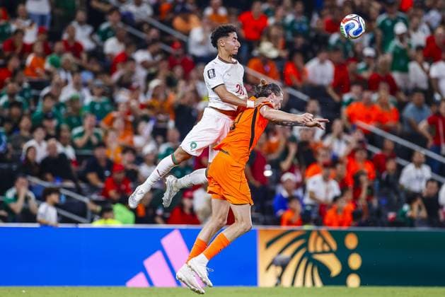 MONTERREY, 29-06-2026, Monterrey Stadium, Match between Morocco and The Netherlands during the World Cup 2026. Picture shows Morocco player Anass Salah Eddine , Netherlands player Wout Weghorst Morocco - The Netherlands (World Cup 2026)  x204749170x Copyright: