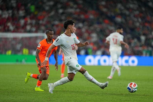 Netherlands v Morocco - FIFA World Cup, WM, Weltmeisterschaft, Fussball 2026 - Round of 32 MONTERREY, MEXICO - JUNE 29: Anass Salah-Eddine (26) of Morocco in action during the 2026 FIFA World Cup Round of 32 match between Netherlands and Morocco at Estadio BBVA (Monterrey Stadium) in Monterrey, Mexico on June 29, 2026. Juancho Torres Anadolu Nuevo Leon Mexico. Editorial use only. Please get in touch for any other usage.  Copyright: x2026xAnadoluxJuanchoxTorresx