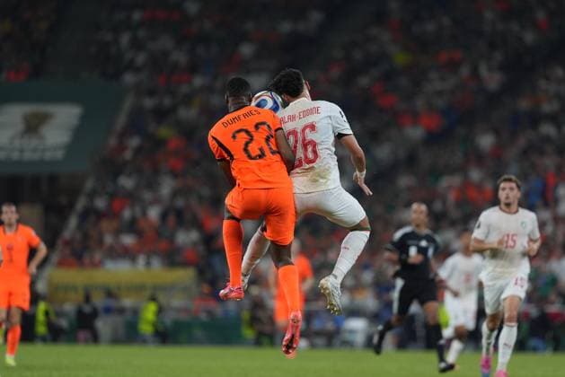 Netherlands v Morocco - FIFA World Cup, WM, Weltmeisterschaft, Fussball 2026 - Round of 32 MONTERREY, MEXICO - JUNE 29: Dumfries (22) of Netherlands in action against Anass Salah-Eddine (26) of Morocco in action during the 2026 FIFA World Cup Round of 32 match between Netherlands and Morocco at Estadio BBVA (Monterrey Stadium) in Monterrey, Mexico on June 29, 2026. Juancho Torres Anadolu Nuevo Leon Mexico. Editorial use only. Please get in touch for any other usage.  Copyright: x2026xAnadoluxJuanchoxTorresx