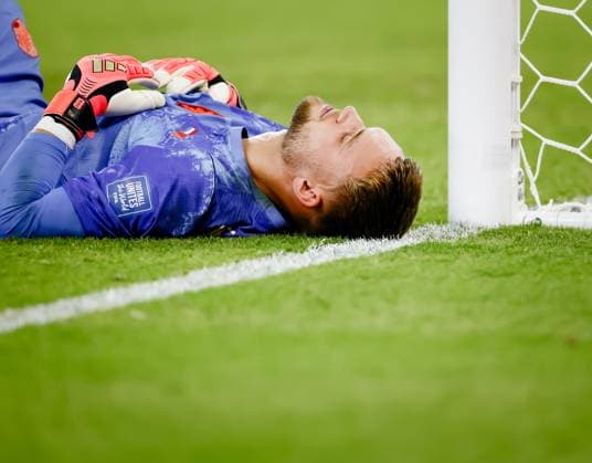MONTERREY - Netherlands goalkeeper Bart Verbruggen is disappointed after the elimination during the 2026 FIFA World Cup, WM, Weltmeisterschaft, Fussball knockout phase match between the Netherlands and Morocco at the Monterrey Stadium on June 29, 2026, in Monterrey, Mexico. KOEN VAN WEEL ANP FIFA World Cup 2026 - round of 32 2026 xVIxANPxSportx xxANPxIVx 562422130 originalFilename: 562422130.jpg