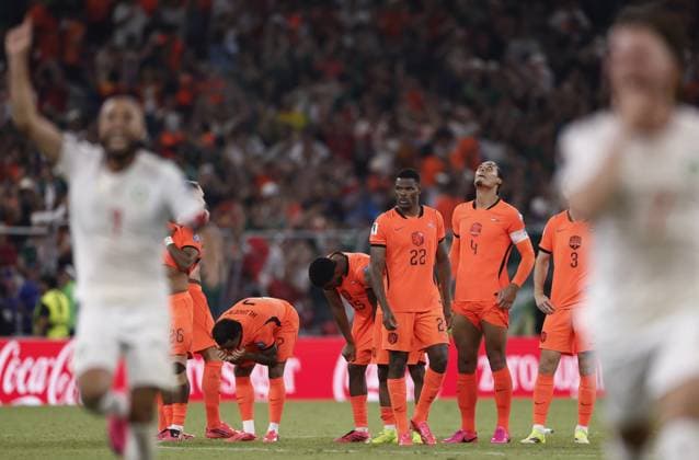 MONTERREY - Justin Kluivert or the Netherlands, Jorrel Hato or the Netherlands, Denzel Dumfries or the Netherlands, Virgil van Dijk or the Netherlands: disappointment following the 2026 FIFA World Cup, WM, Weltmeisterschaft, Fussball knockout phase match between the Netherlands and Morocco at Monterrey Stadium on June 29, 2026, in Monterrey, Mexico. ROBIN VAN LONKHUIJSEN ANP FIFA World Cup 2026 - round of 32 2026 xVIxANPxSportx xxANPxIVx 562422457 originalFilename: 562422457.jpg