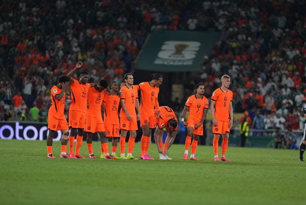 Netherlands v Morocco - FIFA World Cup, WM, Weltmeisterschaft, Fussball 2026 - Round of 32 MONTERREY, MEXICO - JUNE 29: Players of Netherlands line up for penalty shoot-out during the 2026 FIFA World Cup Round of 32 match between Netherlands and Morocco at Estadio BBVA (Monterrey Stadium) in Monterrey, Mexico on June 29, 2026. Juancho Torres Anadolu Nuevo Leon Mexico. Editorial use only. Please get in touch for any other usage.  Copyright: x2026xAnadoluxJuanchoxTorresx