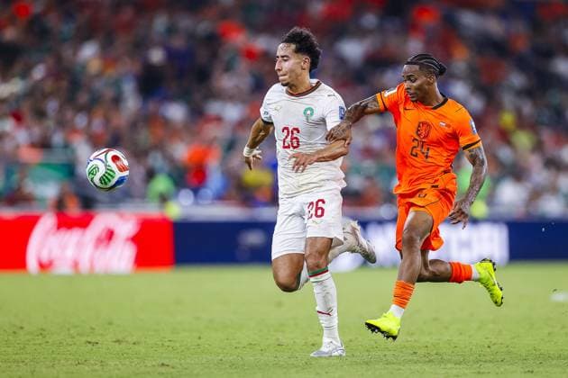MONTERREY, 29-06-2026, Monterrey Stadium, Match between Morocco and The Netherlands during the World Cup 2026. Picture shows Morocco player Anass Salah Eddine , Netherlands player Crysencio Summerville Morocco - The Netherlands (World Cup 2026)  x204749537x Copyright: