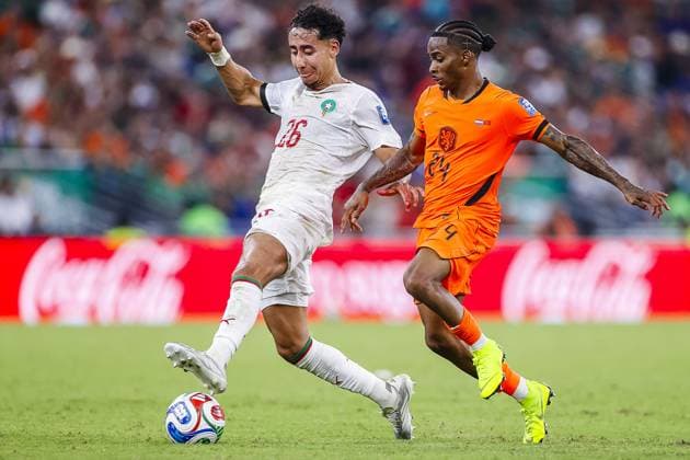MONTERREY, 29-06-2026, Monterrey Stadium, Match between Morocco and The Netherlands during the World Cup 2026. Picture shows Morocco player Anass Salah Eddine , Netherlands player Crysencio Summerville Morocco - The Netherlands (World Cup 2026)  x204749538x Copyright: