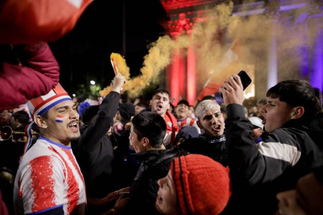 Paraguayan fans celebrate World Cup win over Germany ASUNCION, PARAGUAY - JUNE 30: Paraguayan football fans celebrate in Asuncion after Paraguay defeated Germany 4-3 in a penalty shootout following a 1-1 draw to advance to the Round of 16 of the FIFA World Cup, WM, Weltmeisterschaft, Fussball 2026 on June 29, 2026. Nathalia Aguilar Anadolu Asuncion Paraguay. Editorial use only. Please get in touch for any other usage.  Copyright: x2026xAnadoluxNathaliaxAguilarx