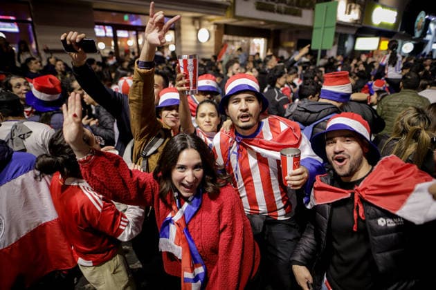 Paraguayan fans celebrate World Cup win over Germany ASUNCION, PARAGUAY - JUNE 30: Paraguayan football fans celebrate in Asuncion after Paraguay defeated Germany 4-3 in a penalty shootout following a 1-1 draw to advance to the Round of 16 of the FIFA World Cup, WM, Weltmeisterschaft, Fussball 2026 on June 29, 2026. Nathalia Aguilar Anadolu Asuncion Paraguay. Editorial use only. Please get in touch for any other usage.  Copyright: x2026xAnadoluxNathaliaxAguilarx