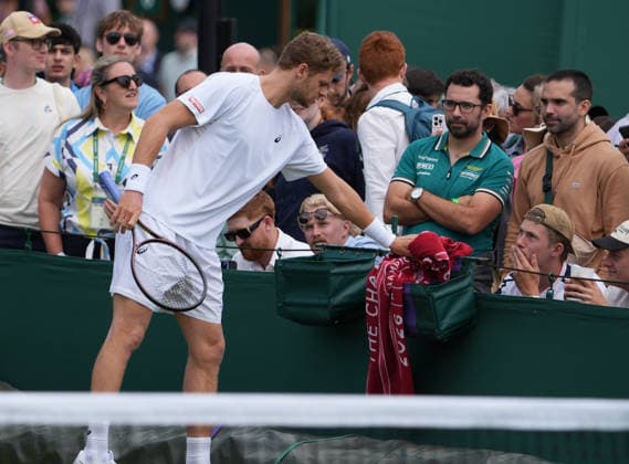 Tennis - 2026 Wimbledon Championships - Day Two (Week One) - All England Lawn Tennis & Croquet Club, London - Tuesday 30th June 2026 Men™s Singles, First Round: Yannick Hanfmann (GER) vs.Giovanni Mpetshi Perricard (FRA) Yannick Hanfmann COLORSPORT ANDREW COWIE 