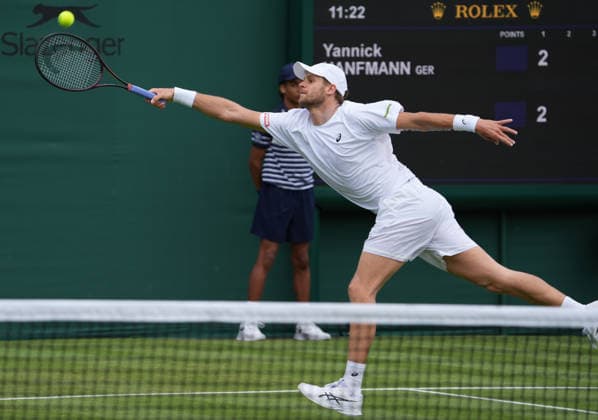 Tennis - 2026 Wimbledon Championships - Day Two (Week One) - All England Lawn Tennis & Croquet Club, London - Tuesday 30th June 2026 Men™s Singles, First Round: Yannick Hanfmann (GER) vs.Giovanni Mpetshi Perricard (FRA) Yannick Hanfmann COLORSPORT ANDREW COWIE 