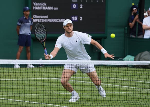Tennis - 2026 Wimbledon Championships - Day Two (Week One) - All England Lawn Tennis & Croquet Club, London - Tuesday 30th June 2026 Men™s Singles, First Round: Yannick Hanfmann (GER) vs.Giovanni Mpetshi Perricard (FRA) Yannick Hanfmann COLORSPORT ANDREW COWIE 